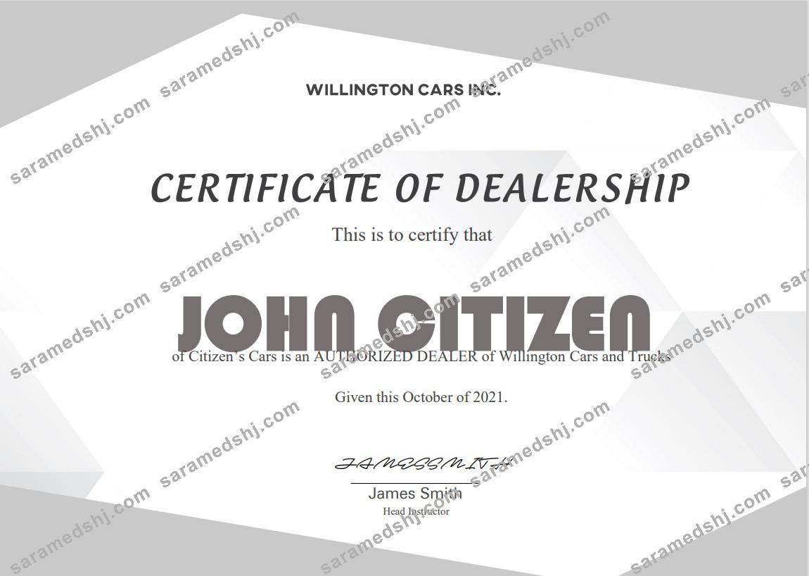 USA Dealership Completion cert